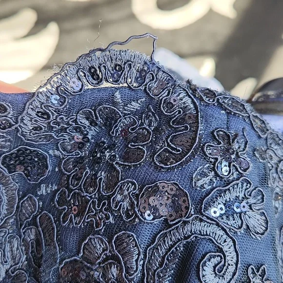 LUCCI LU, Sequins Textures Sweetheart Neckline,Elegant Navy Strapless Lace Dress - Picture 10 of 13